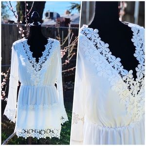 🐚Pure White Boho Wide Long Sleeve Floral Dress🐚